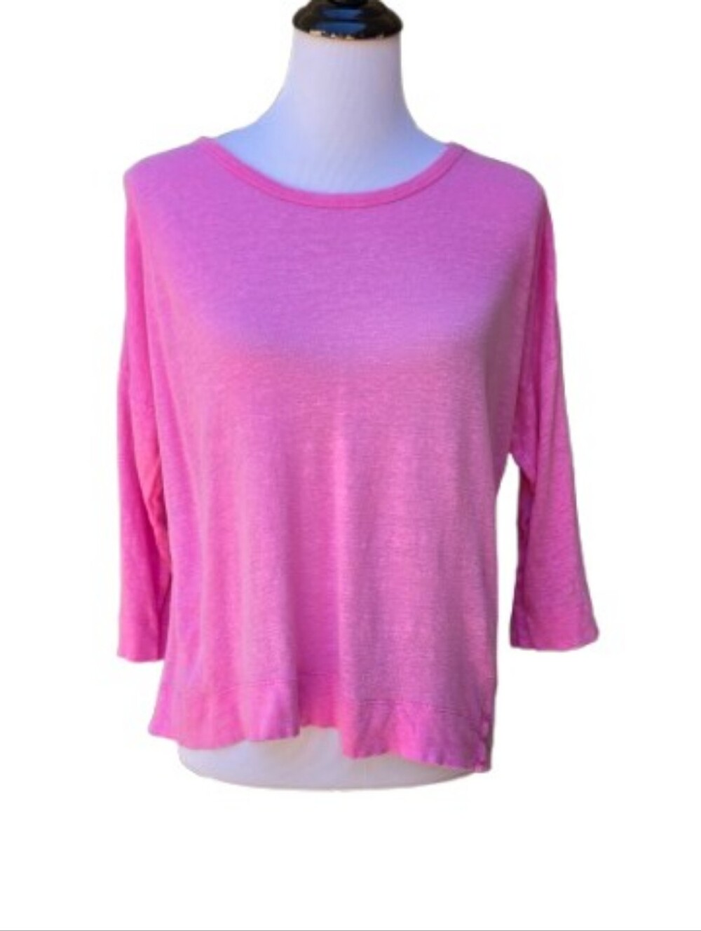 Pink 100% Linen Blouse Dolman 3/4 Sleeves Lightweight Breathable Solid